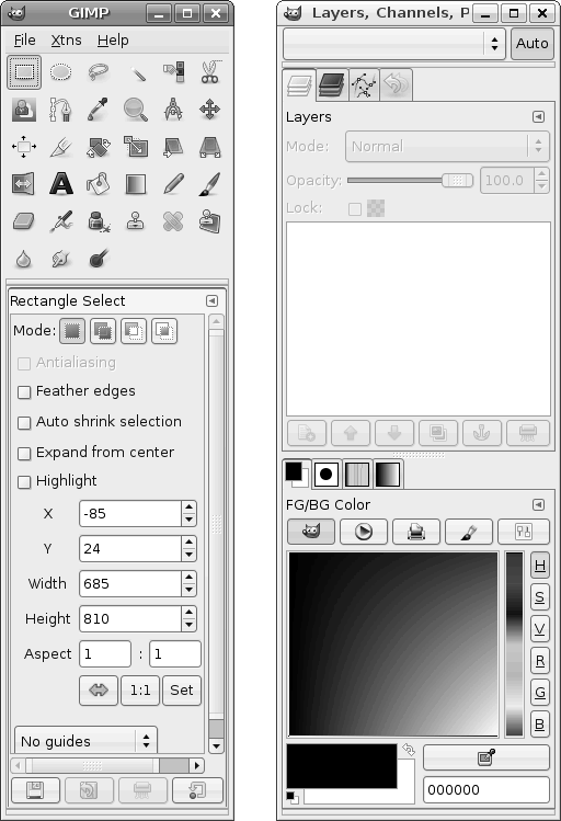 GIMP's default layout